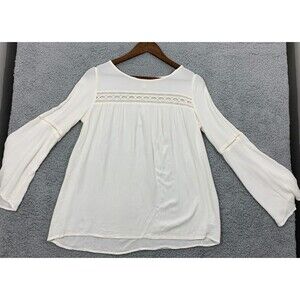 XHILARATION White Flare Sleeve Window Lace Blouse Prairiecore CottageCore Granny
